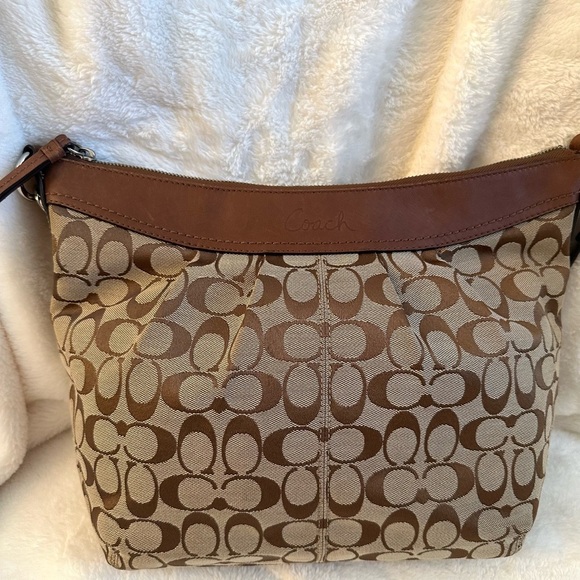 Coach Signature Brown and Tan Hobo Shoulder Bag - Picture 2 of 16